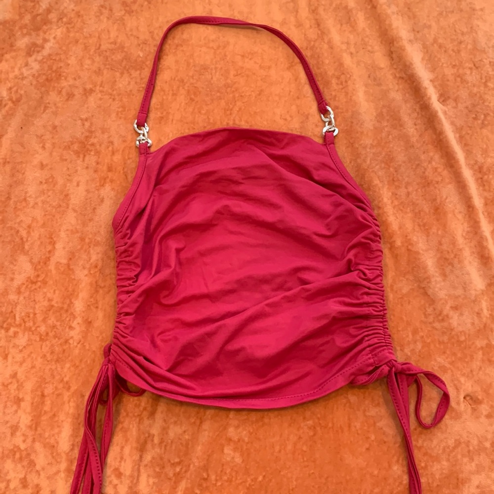 Hot pink halter top.